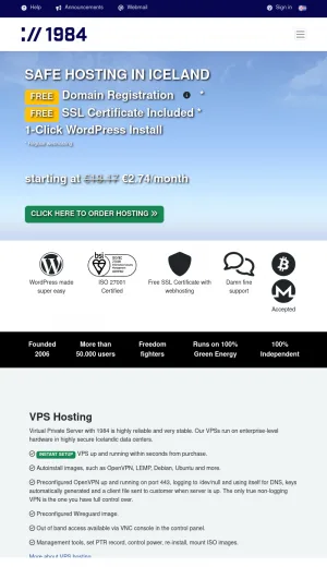 1984 Green Ethical Web Hosting and FreeDNS screenshot