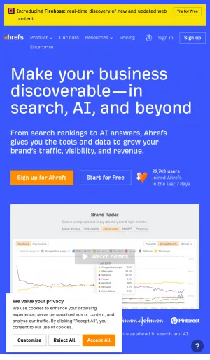 Ahrefs Marketing and SEO Visibility Platform screenshot
