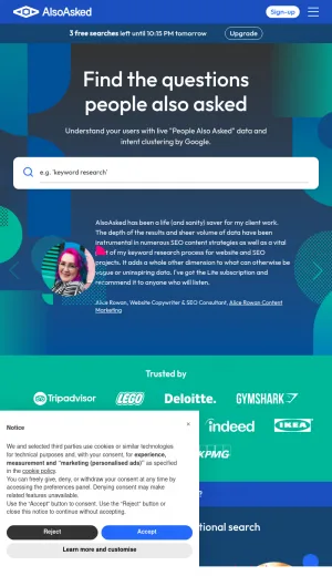 AlsoAsked People Also Ask Keyword Research Tool screenshot