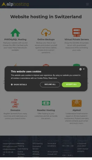 AlpHosting Swiss Web Hosting Services screenshot