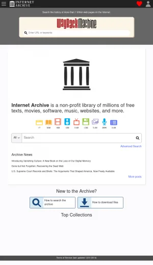 Internet Archive Digital Library and Wayback Machine screenshot