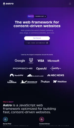 Astro JavaScript Web Framework for Fast Content Sites screenshot
