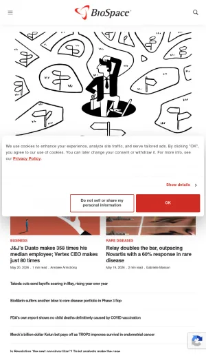 BioSpace Biotechnology and Pharma News screenshot