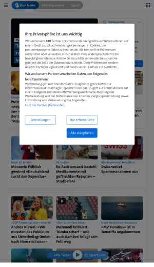 Blue News Swiss News Portal and Bluewin Email screenshot