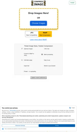 Compress Image Online Tool for JPEG and WebP Optimization screenshot