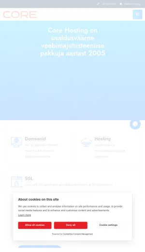 Core Hosting Estonia Web Hosting and Domain Services screenshot