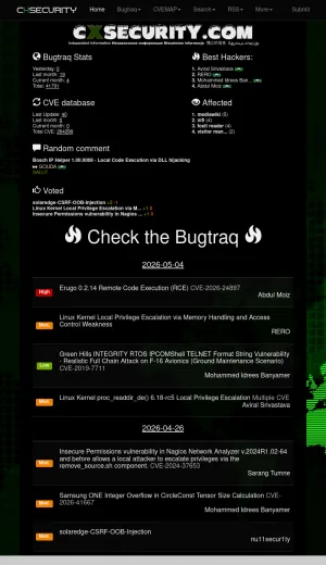 CXSecurity Vulnerability Database screenshot