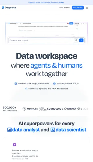 Deepnote Collaborative Analytics and Data Science Notebook screenshot