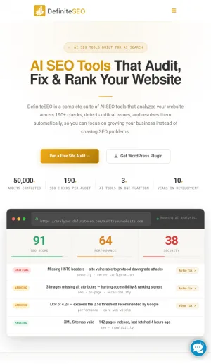 DefiniteSEO AI SEO Tools and WordPress Optimization screenshot
