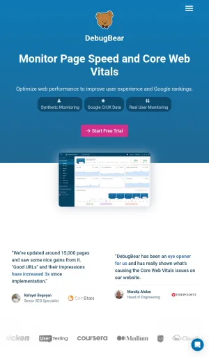 DebugBear Website Performance Monitoring and Core Web Vitals screenshot