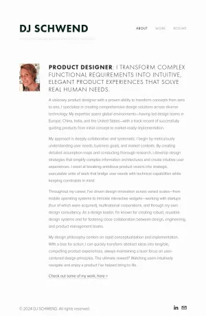 DJ Schwend Product Design Portfolio and Resume screenshot