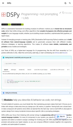 DSPy Declarative Framework for Language Model Programming screenshot