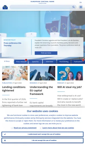 European Central Bank Official Site screenshot
