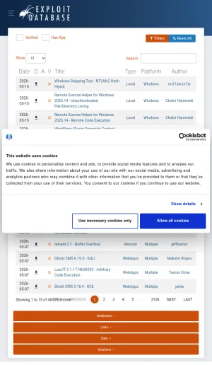 Exploit Database Public Exploit Archive and Vulnerability Research screenshot