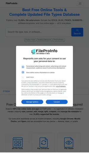 File Extensions, Formats and Online File Tools screenshot