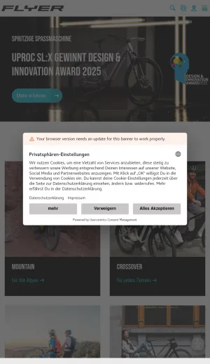 FLYER E-Bikes Official Swiss Electric Bike Website screenshot
