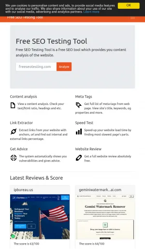 Free SEO Testing Tool for Website SEO Reviews screenshot