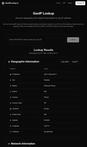 GeoIP Lookup API and IP Geolocation Tool screenshot