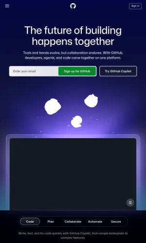 GitHub Developer Platform for Code Hosting and AI Software Development screenshot