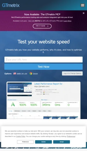 GTmetrix Website Speed Testing and Performance Monitoring screenshot