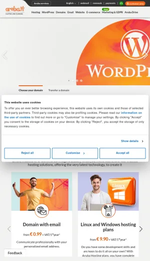 Aruba Hosting Domain and Web Services screenshot