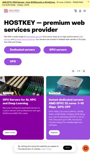 Hostkey Dedicated Servers and Cloud Infrastructure screenshot