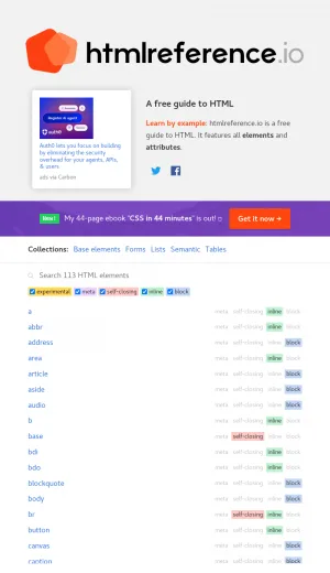 HTML Elements and Attributes Reference Guide screenshot