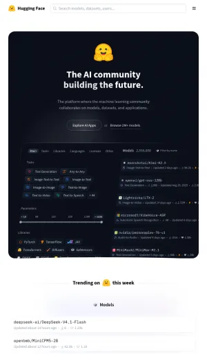 Hugging Face AI Model Hub and Developer Platform screenshot