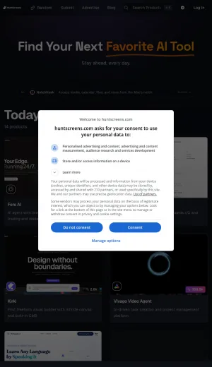 HuntScreens Daily AI Tools and Startup Launch Directory screenshot