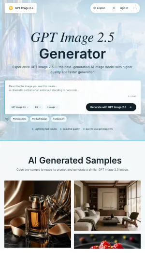 ImageGen25 GPT Image 2.5 AI Image Generator and Editor screenshot