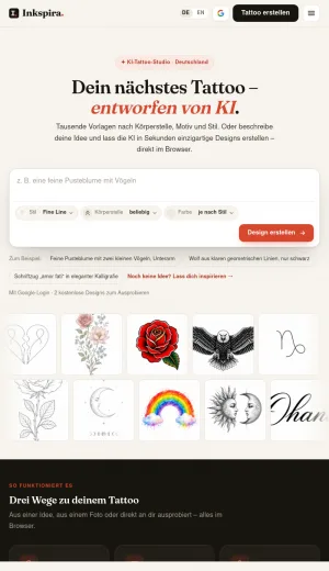 AI Tattoo Design and Inspiration Platform screenshot
