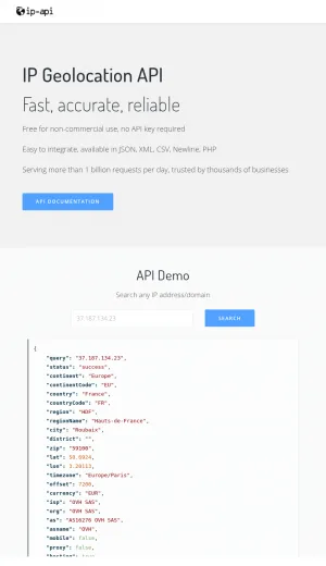 IP Geolocation API Service for Developers screenshot