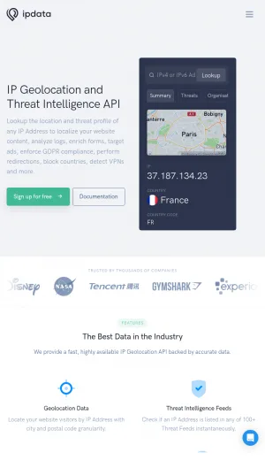Ipdata IP Geolocation and Threat Intelligence API screenshot