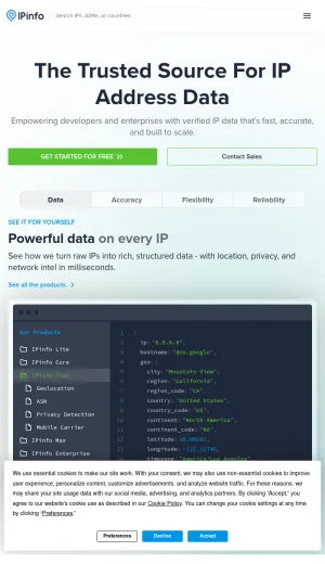 IP Address Intelligence and Geolocation API Platform screenshot