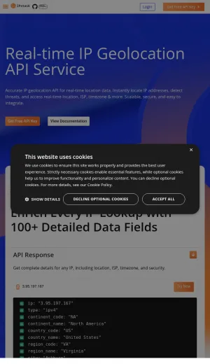 IPstack IP Geolocation API for Real-Time Address Lookup screenshot