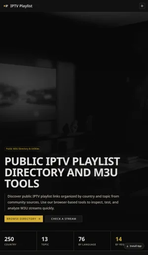 Public IPTV Playlist Directory and M3U Stream Tools screenshot