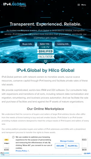 IPv4 Global IP Brokerage and Leasing Services screenshot