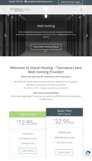 Island Hosting Tasmania Web Hosting and Domain Registration screenshot