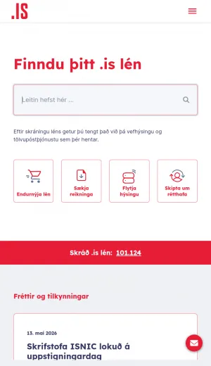 ISNIC Icelandic Domain Registry for .is Domains screenshot
