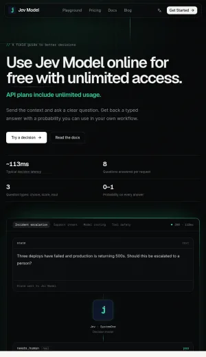 Jev Model: Typed AI Decision Engine for Developers screenshot