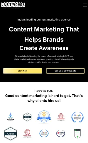 Justwords Content Marketing and SEO Agency screenshot