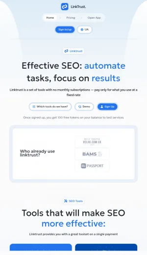 Linktrust SEO Tools and Analytics Platform screenshot