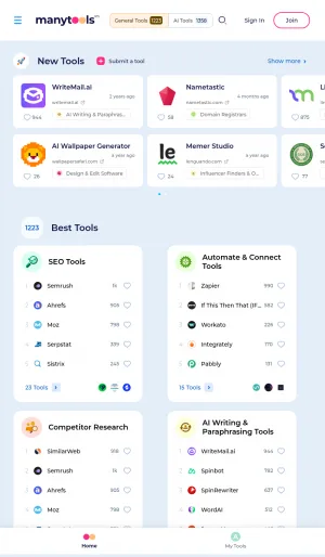 ManyTools Software and Marketing Tools Directory screenshot