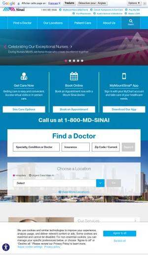 Mount Sinai Health System in New York City screenshot