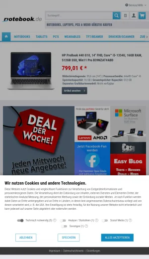 Notebook.de Laptop and Tablet Store screenshot