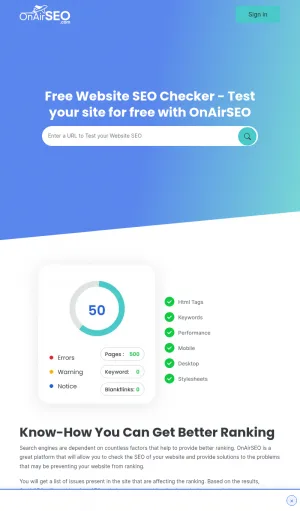 OnAirSEO SEO Audit and Website Analysis Tools screenshot