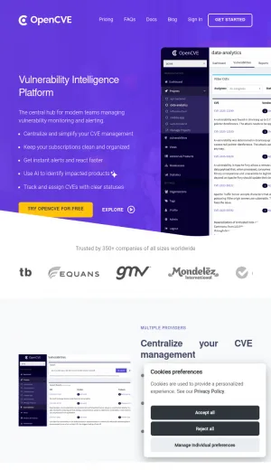 OpenCVE Vulnerability Intelligence and CVE Management Platform screenshot