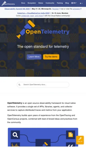 OpenTelemetry Open Source Observability Standards screenshot