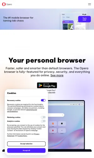 Opera Web Browser with VPN, AI, and Gaming Features screenshot