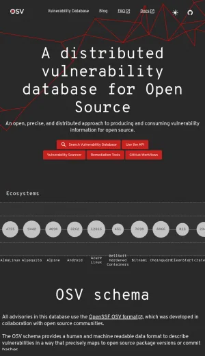 OSV Open Source Vulnerability Database and Scanner screenshot